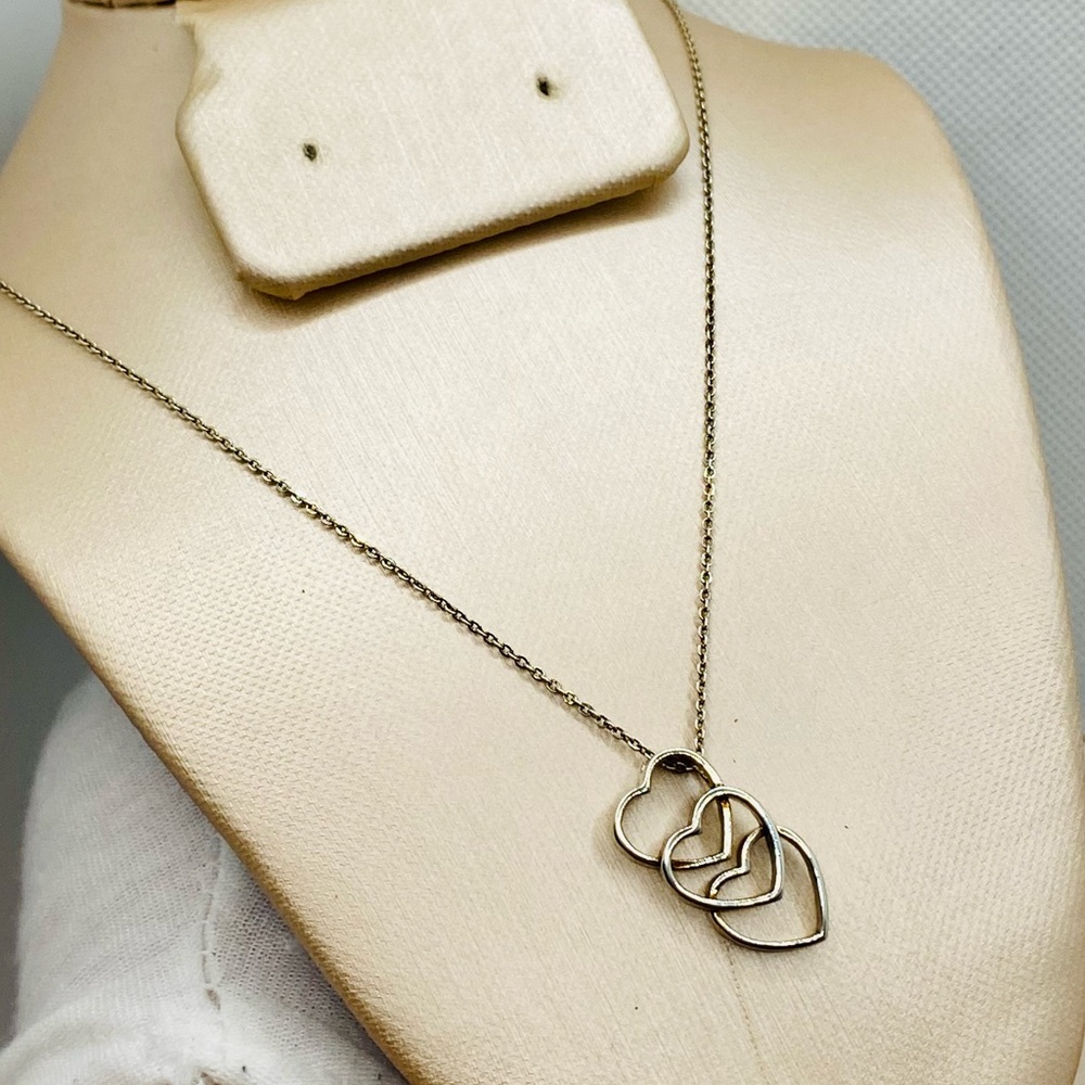 925 Sterling Silver Triple Heart Pendant Necklace